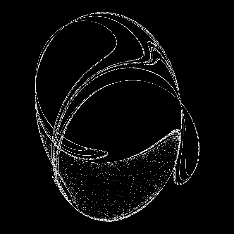 A strange attractor, drawn in one bit, turning slowly